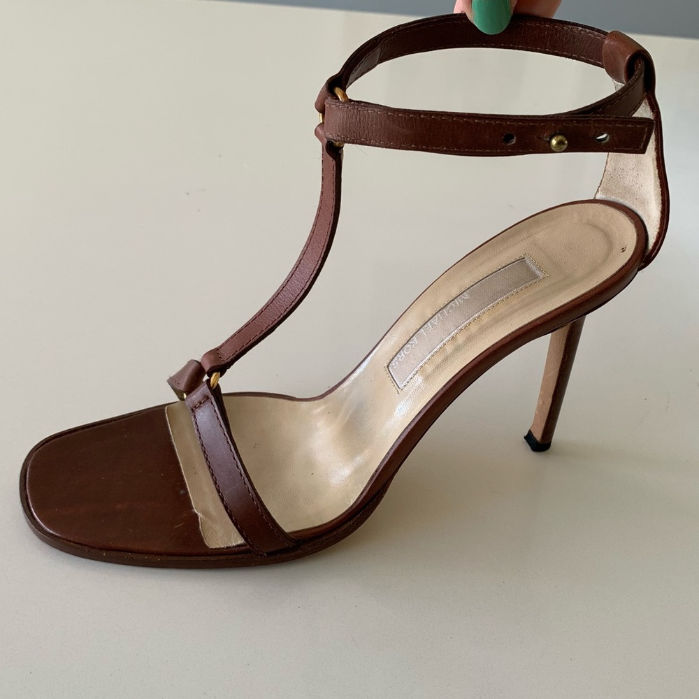 Michael Kors Brown Leather T-Strap heels Size 7.5